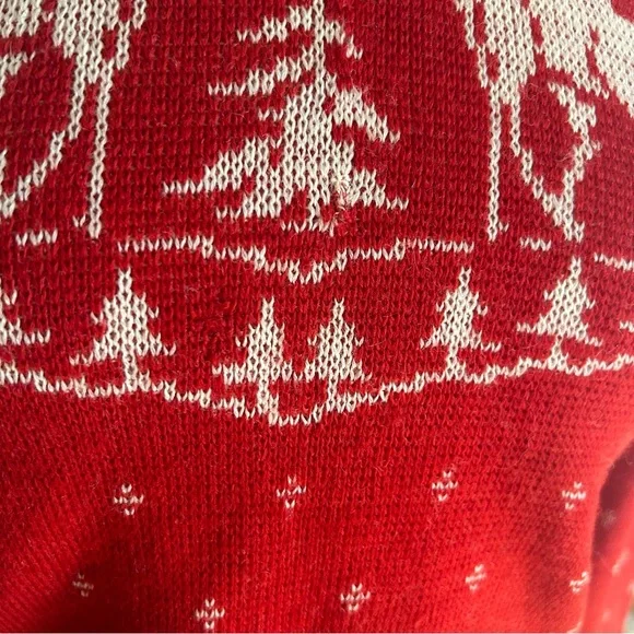 Vintage 1940s Sweater4 DeerNoveltyRedWoolS M40sSki